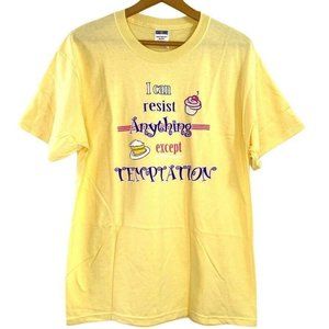 Jerzees T Shirt Sz L Crazy Fun "I Can Resist Anything Except Temptation" Yellow